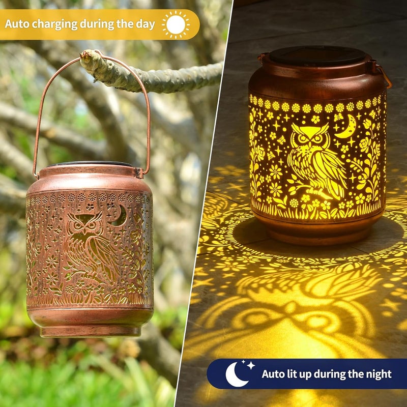 KIKUSUI Solar Owl Lanterns Outdoor Waterproof Hanging, Gifts for Mom Women Dad Men, Metal Decorative LED Lanterns for Yard, Patio, Lawn, Tabletop, Pathway, Landscape, Garden Decor - Image 3
